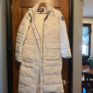 Lands' End Cream Quilted Long Coat
